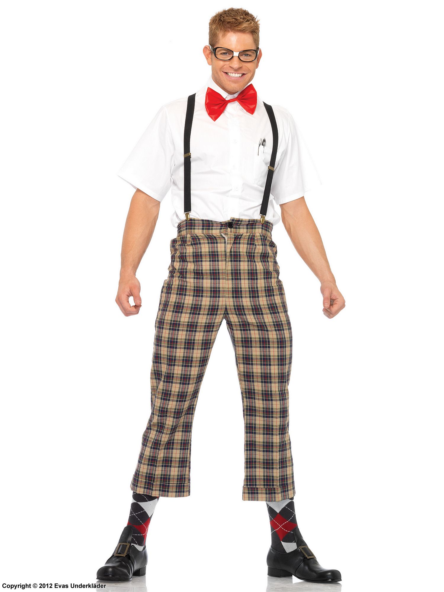 Nerd, costume set, suspenders, bow tie, scott-checkered pattern
